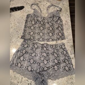 Victoria’s Secret Snake Print Pajama Set Lace Trim Cami & Shorts Size L